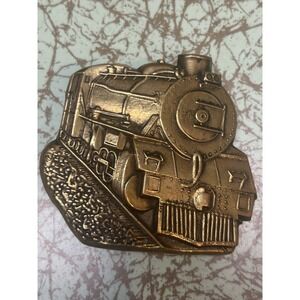 BARON BUCKLE VINTAGE 1979 STEAM ENGINE TRAIN SOLID BRASS RAILROAD BELT BUCKLE